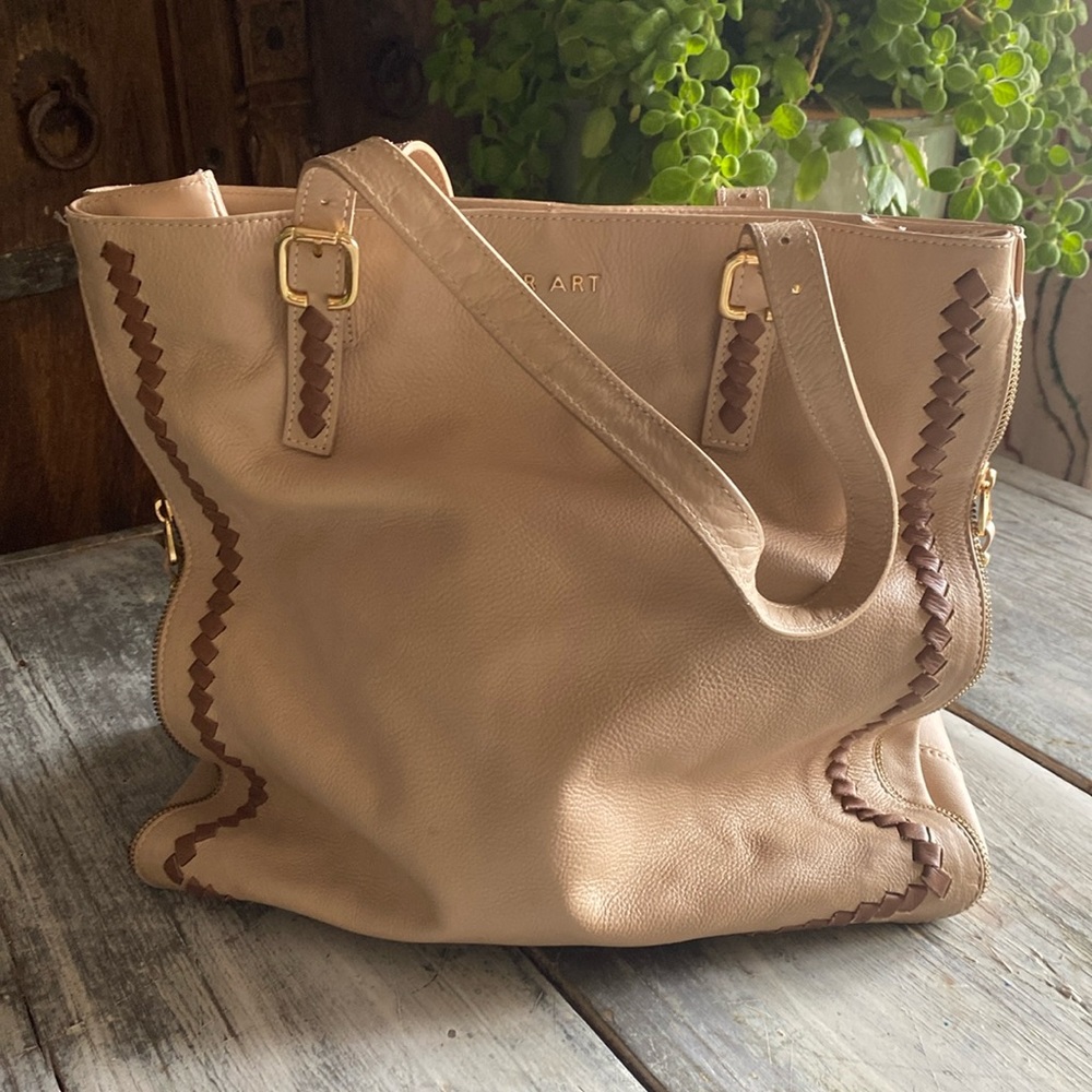 Brazilian leather tote bag by Cour Art. Very soft light brown and gold hardware.